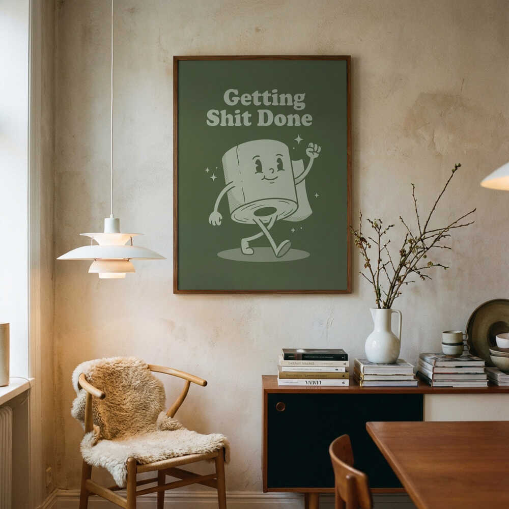 Getting Things Done Roll Art Print UK — Vintage Minimal Wall Art — Bathroom — Wall It All Prints