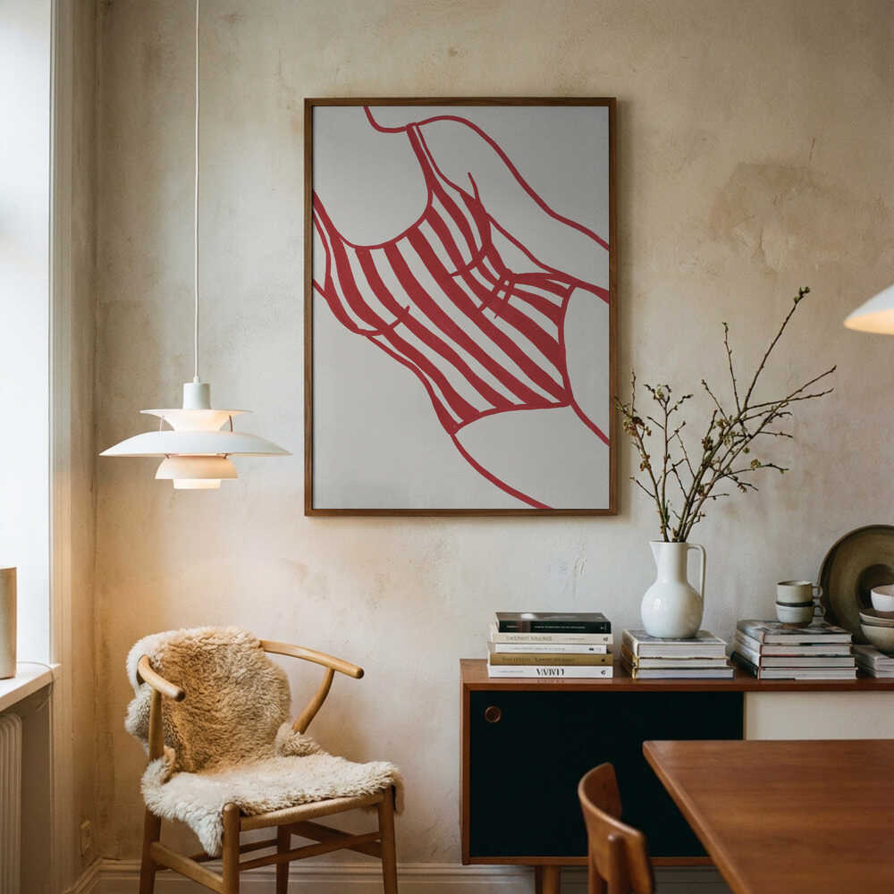 Red Striped Swimwear Art Print UK — Abstract Minimal Wall Art — Office — Wall It All Prints