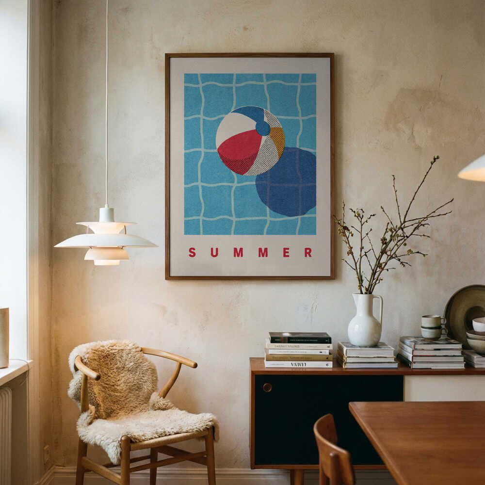 Floating Beach Ball Summer Art Print UK — Abstract Vibrant Wall Art — Living Room — Wall It All Prints