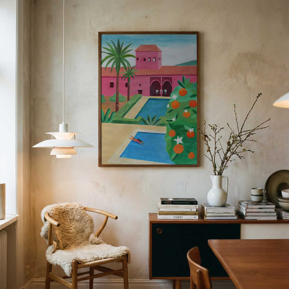Pink Villa Pool Day Art Print UK — Botanical Vibrant Wall Art — Living Room — Wall It All Prints