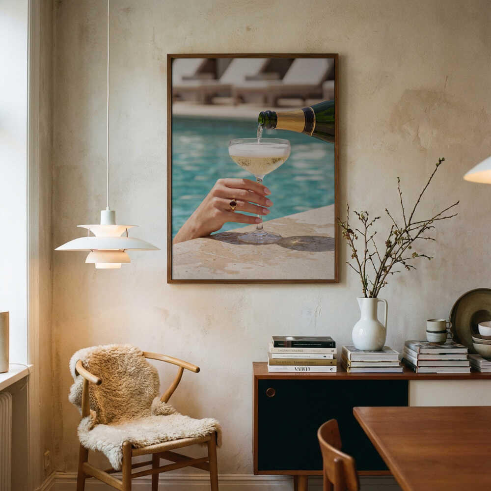 Luxury Poolside Champagne Art Print UK — Vintage Warm Wall Art — Kitchen — Wall It All Prints