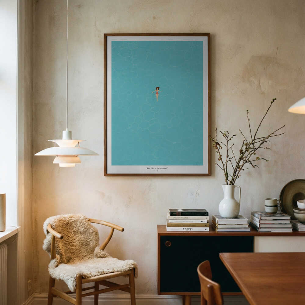 Floating Woman Blue Water Art Print UK — Portrait Vibrant Wall Art — Bedroom — Wall It All Prints
