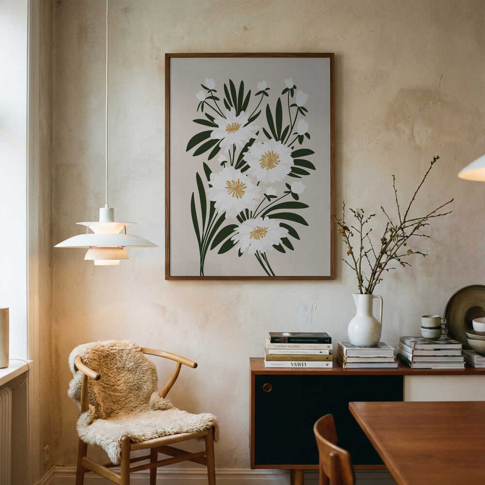 Elegant White Blooms Art Print UK — Botanical Vibrant Wall Art — Office — Wall It All Prints