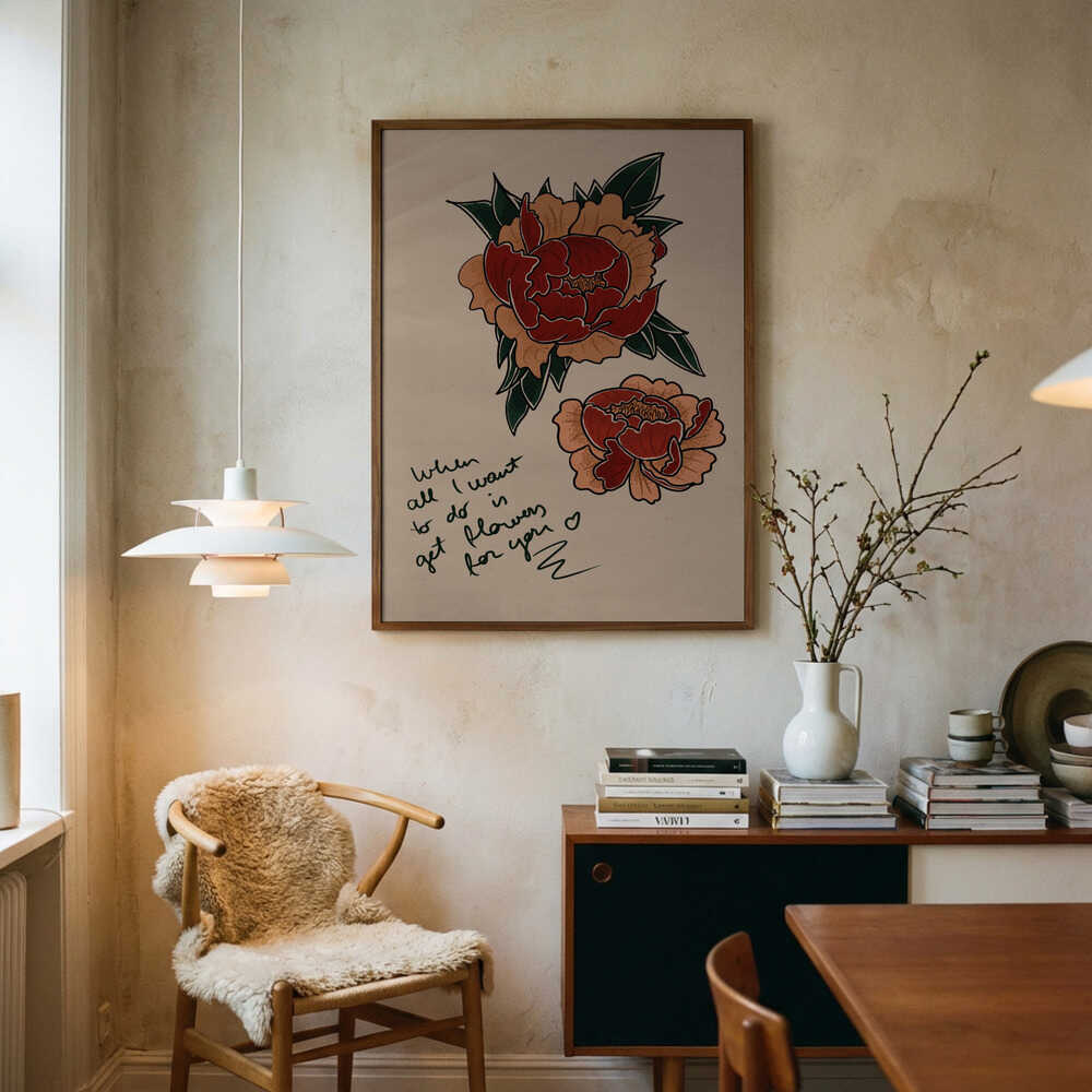 Sweet Peony Art Art Print UK — Botanical Warm Wall Art — Living Room — Wall It All Prints