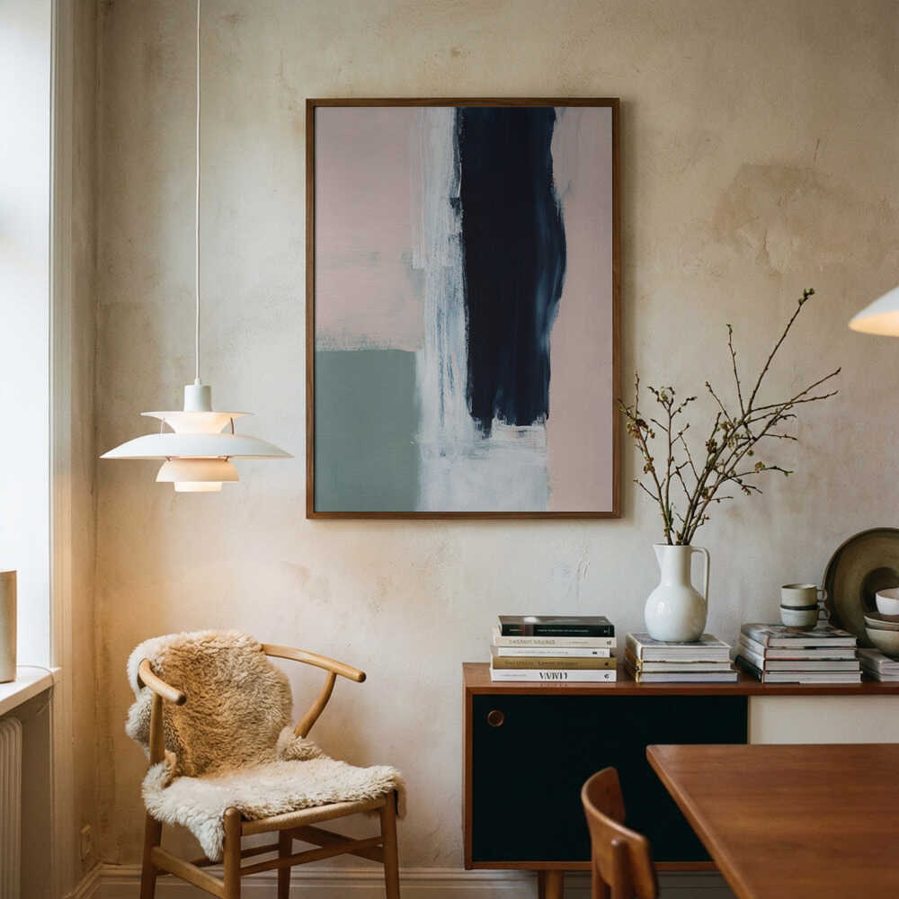 Blush Navy Abstract Art Print UK — Abstract Calm Wall Art — Bedroom — Wall It All Prints