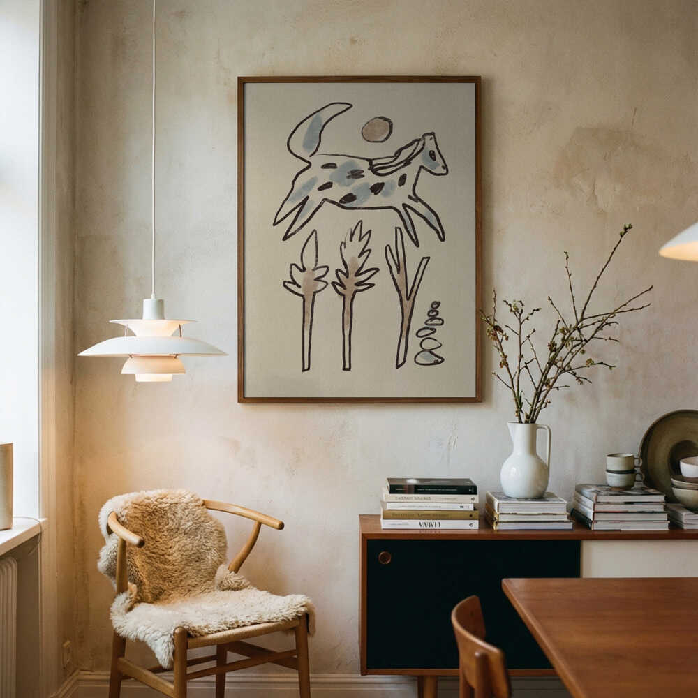 Leaping Desert Horse Art Print UK — Botanical Calm Wall Art — Bedroom — Wall It All Prints