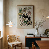 Folk Figure and Panther Art Print UK — Botanical Dark Wall Art — Living Room — Wall It All Prints