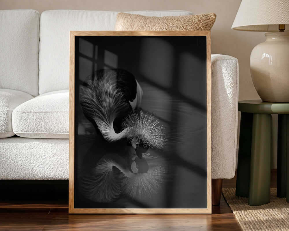 Elegant Crane Reflection Art Print UK — Dark Moody Calm Wall Art — Bedroom — Wall It All Prints