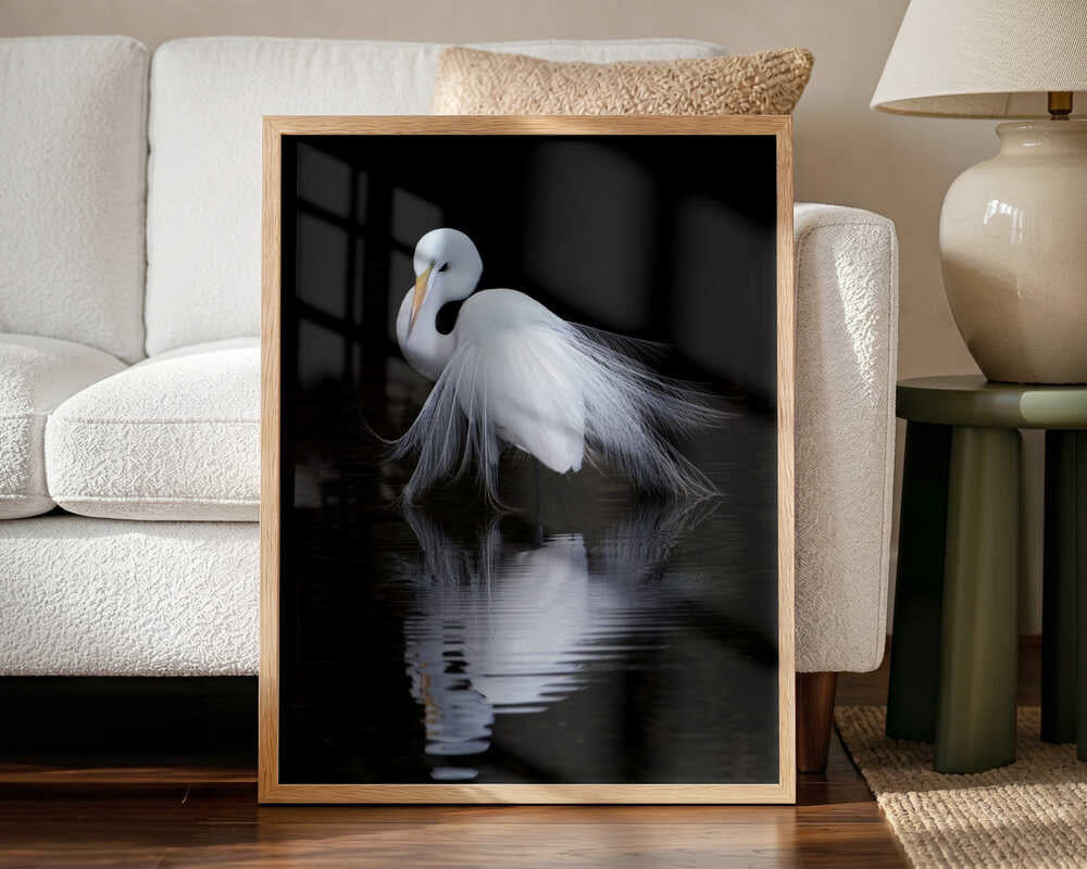 Graceful Egret Reflection Art Print UK — Abstract Calm Wall Art — Bedroom — Wall It All Prints