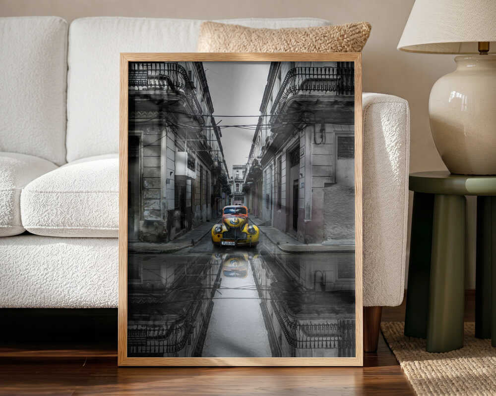 Havana Car Reflection Art Print UK — Dark Moody Vibrant Wall Art — Living Room — Wall It All Prints