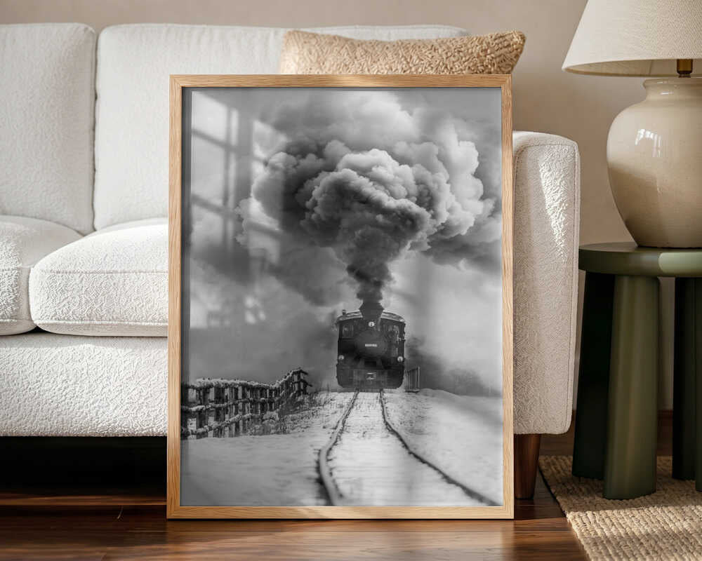 Steam Train In Winter Art Print UK — Dark Moody Dark Wall Art — Living Room — Wall It All Prints