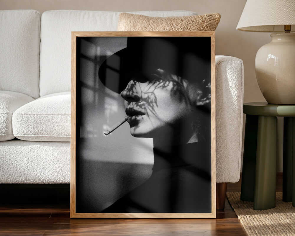 Shadowed Smoking Woman Art Print UK — Botanical Dark Wall Art — Living Room — Wall It All Prints
