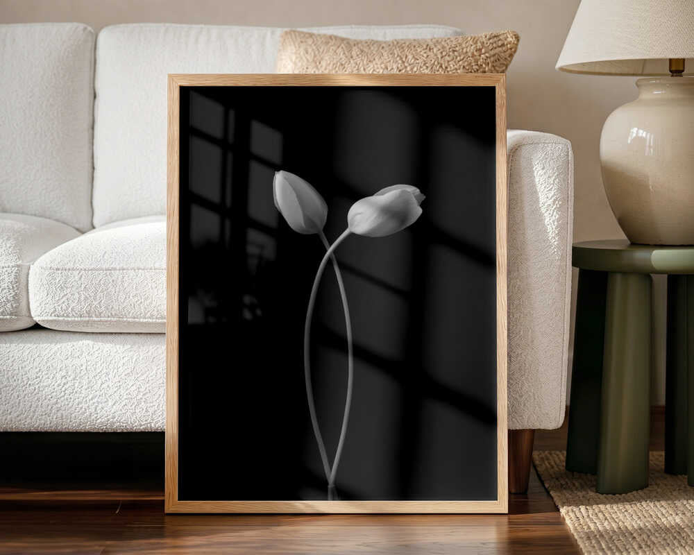 Elegant Tulip Embrace Art Print UK — Botanical Calm Wall Art — Bedroom — Wall It All Prints