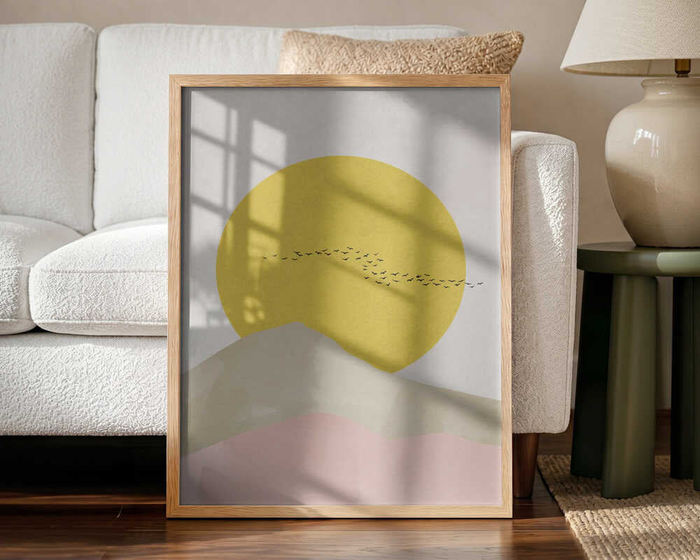 Serene Desert Sun Birds Art Print UK — Abstract Vibrant Wall Art — Bedroom — Wall It All Prints