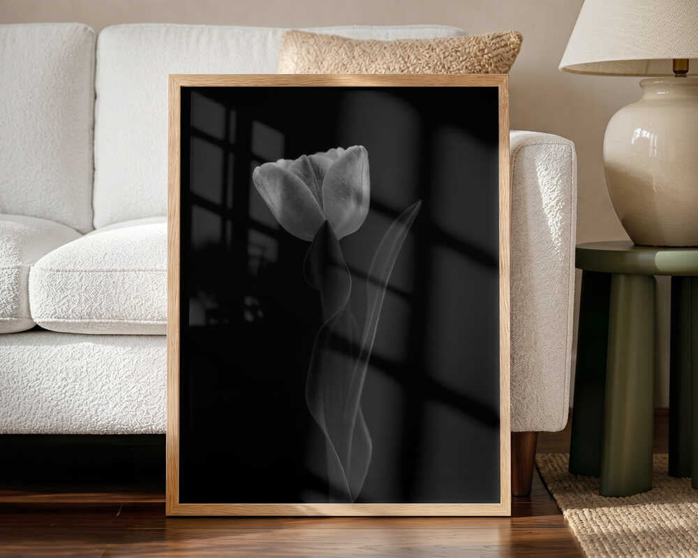 Monochrome Tulip Elegance Art Print UK — Botanical Calm Wall Art — Office — Wall It All Prints