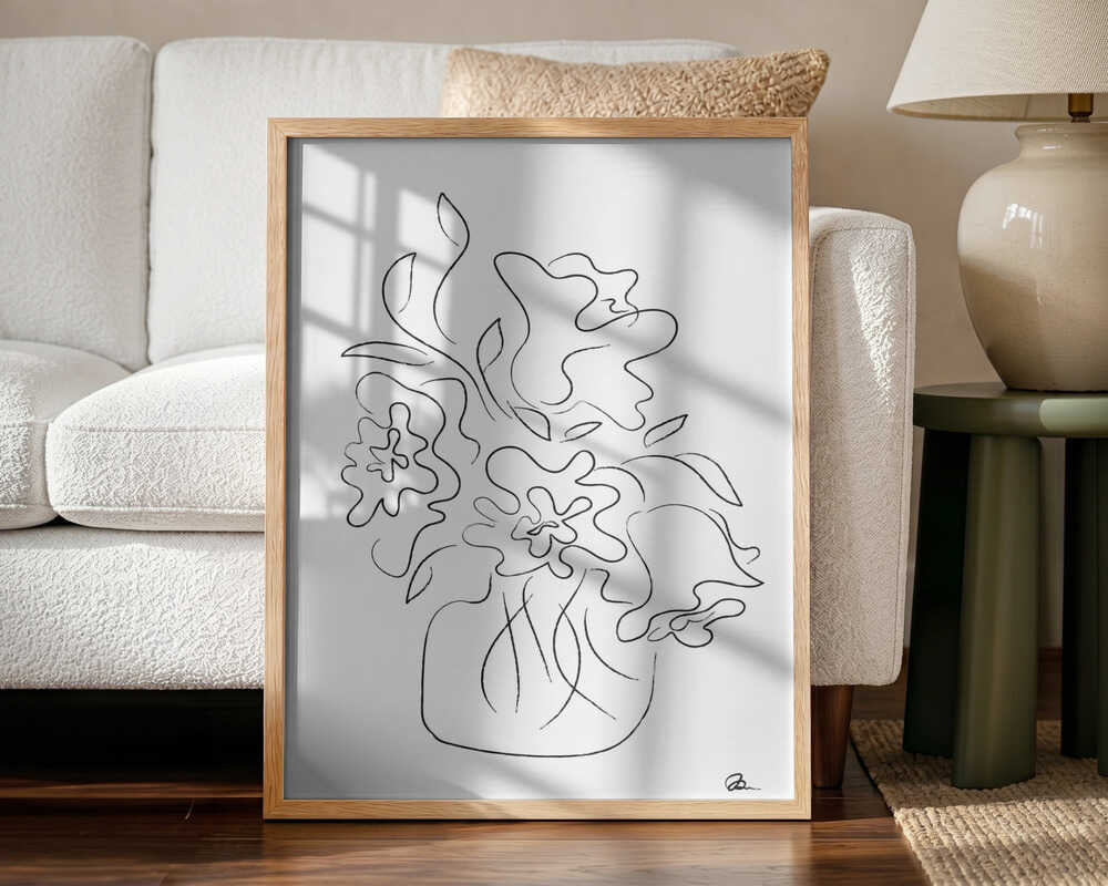 Minimalist Floral Vase Art Print UK — Botanical Dark Wall Art — Office — Wall It All Prints