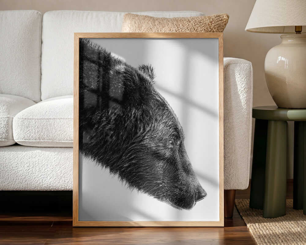 Grizzly Bear Profile Art Print UK — Dark Moody Dark Wall Art — Living Room — Wall It All Prints