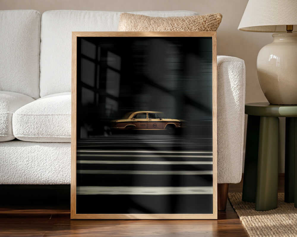 Speeding Yellow Taxi Art Print UK — Dark Moody Vibrant Wall Art — Living Room — Wall It All Prints