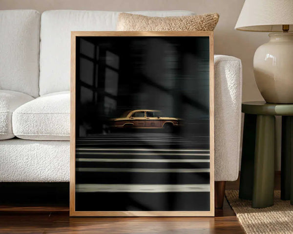 Speeding Yellow Taxi Art Print UK — Dark Moody Vibrant Wall Art — Living Room — Wall It All Prints