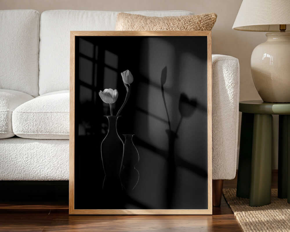 White Tulips and Shadows Art Print UK — Botanical Calm Wall Art — Bedroom — Wall It All Prints