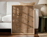 Whimsical Lines minimalist line art print styled in a living room with a natural wood frame