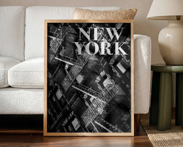 NYC Fire Escapes Art Print UK — Abstract Dark Wall Art — Living Room — Wall It All Prints