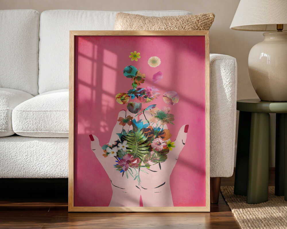 Blooming in Hands Art Print UK — Botanical Vibrant Wall Art — Living Room — Wall It All Prints