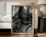 Curved Line Symphony abstract wall art print styled in a living room with a natural wood frame