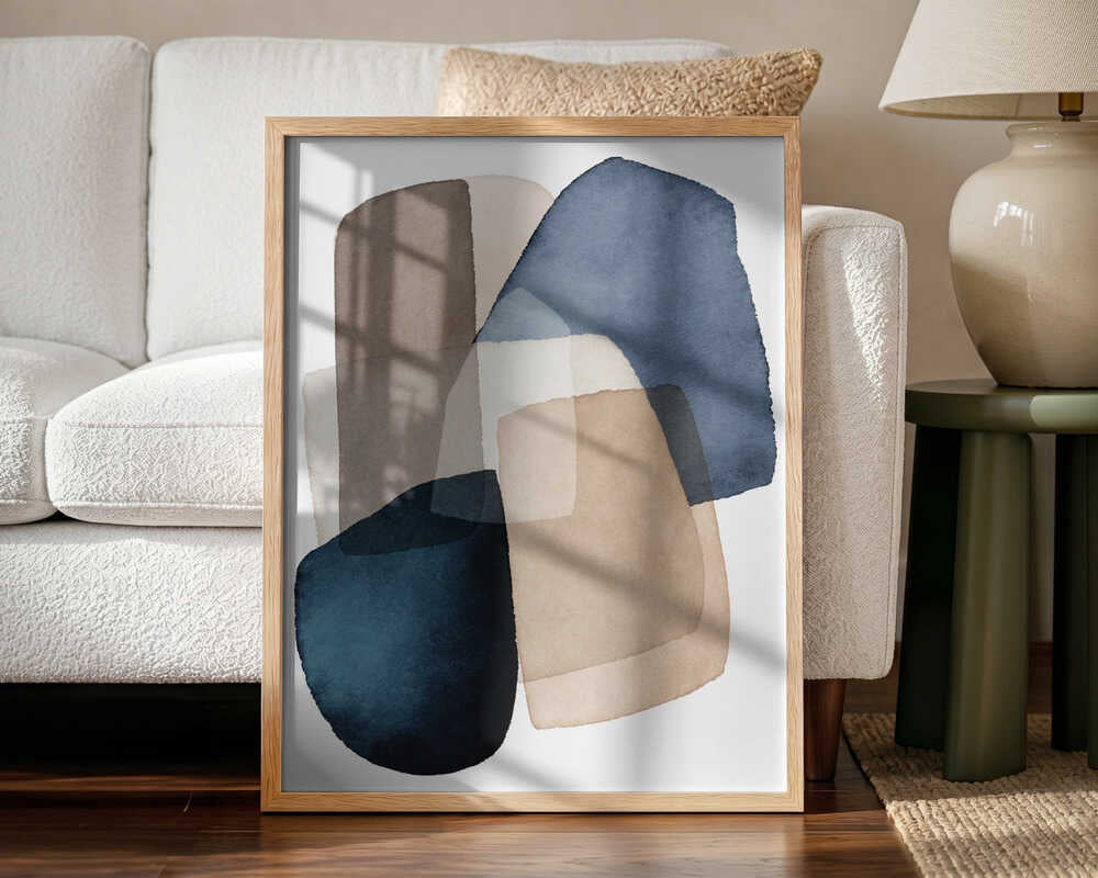 Blue Brown Blocks Art Print UK — Abstract Vibrant Wall Art — Living Room — Wall It All Prints