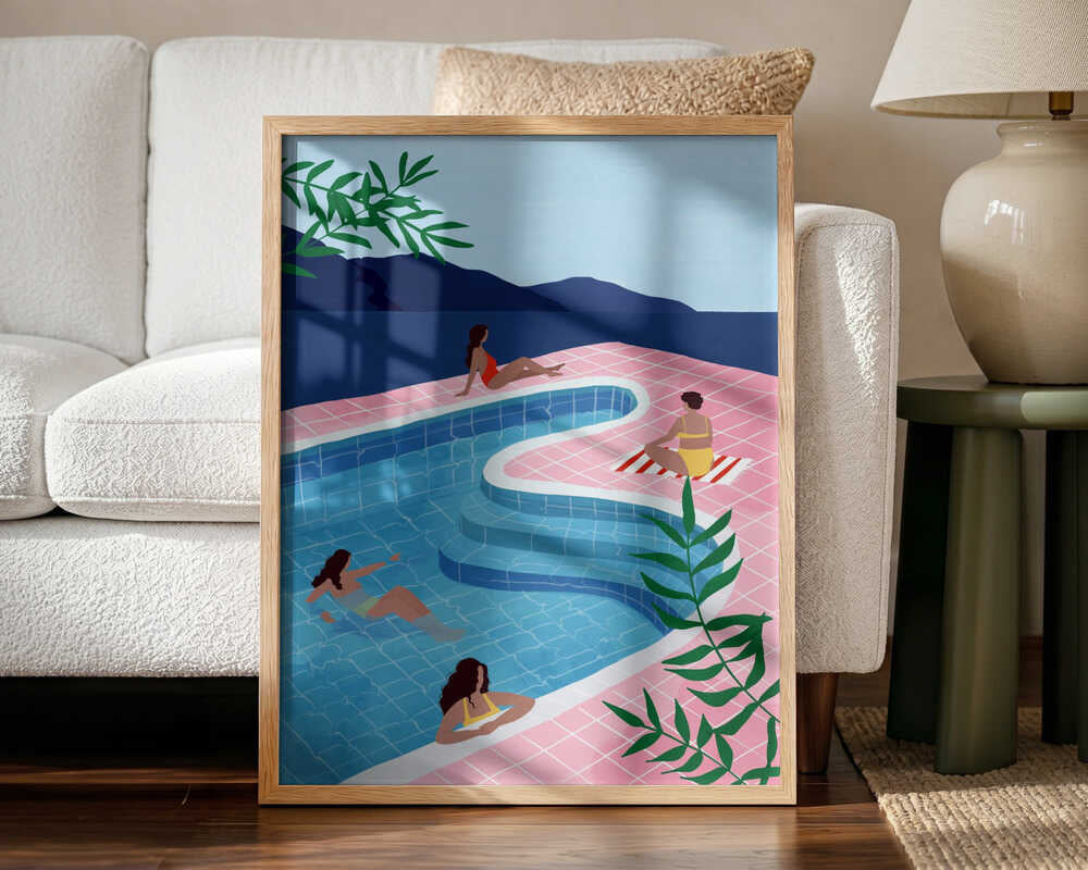 Tropical Pool Day Art Print UK — Abstract Vibrant Wall Art — Living Room — Wall It All Prints