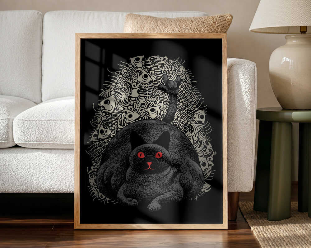 Rock On Cat Art Print UK — Dark Moody Vibrant Wall Art — Kitchen — Wall It All Prints