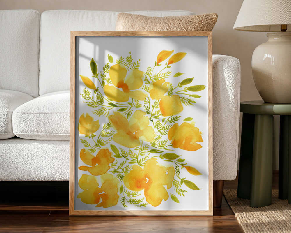 Sunny Watercolor Blooms Art Print UK — Botanical Vibrant Wall Art — Living Room — Wall It All Prints
