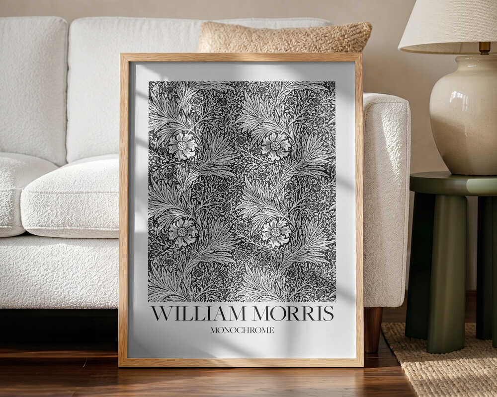 Marigold Monochrome Art Print UK — Botanical Dark Wall Art — Living Room — Wall It All Prints