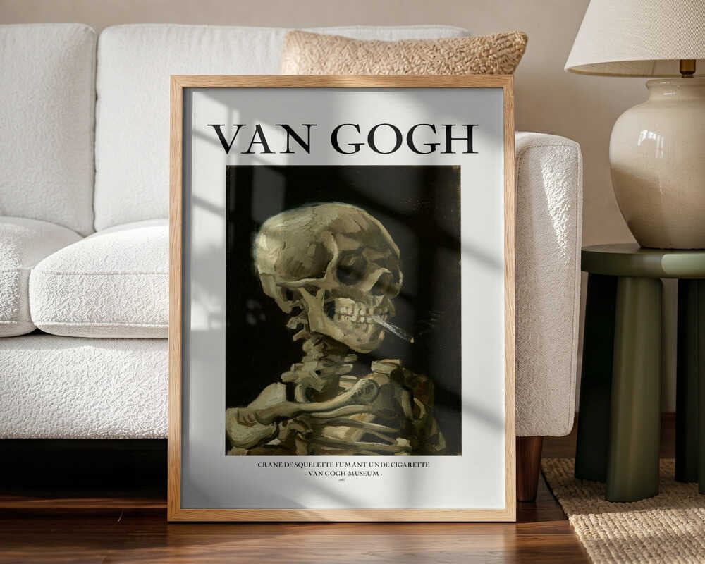 Head of a skeleton with a burning cigarette Art Print UK — Animal Vibrant Wall Art — Living Room — Wall It All Prints