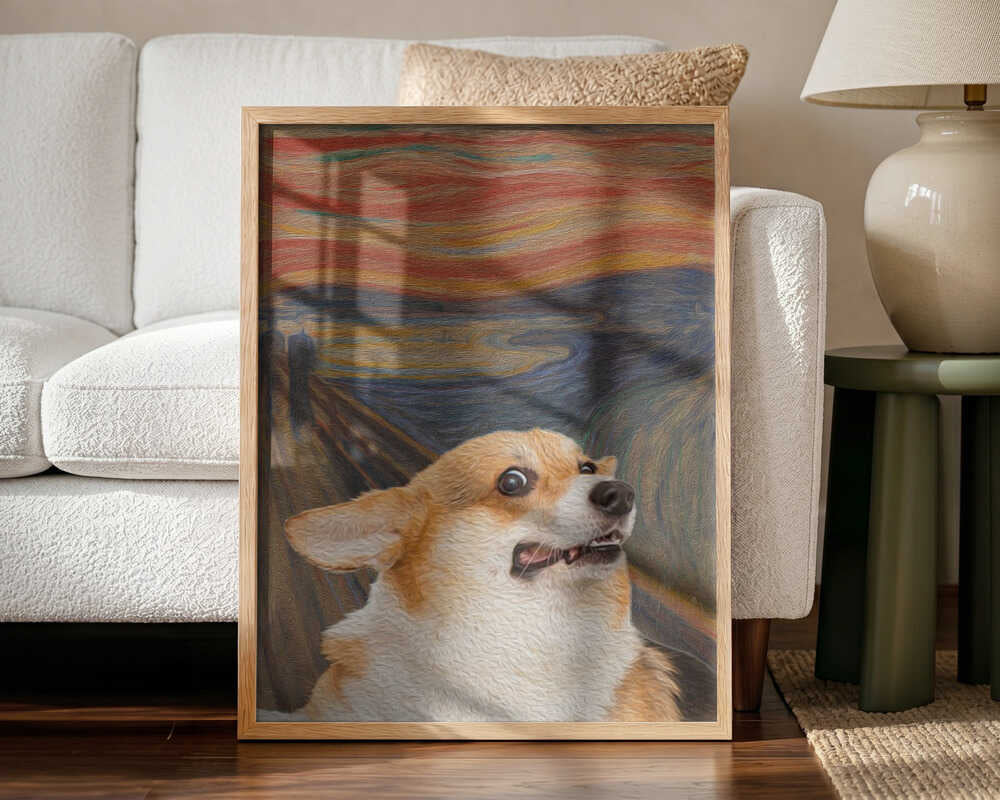 Scared Corgi Scream Art Print UK — Portrait Vibrant Wall Art — Living Room — Wall It All Prints