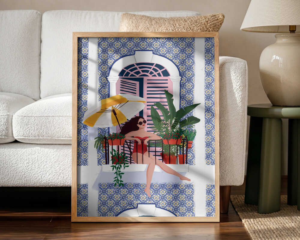 Summer Balcony Retreat Art Print UK — Botanical Vibrant Wall Art — Living Room — Wall It All Prints
