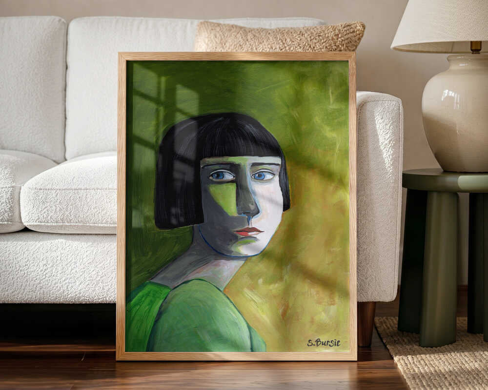 Green Bob Woman Art Print UK — Portrait Vibrant Wall Art — Living Room — Wall It All Prints