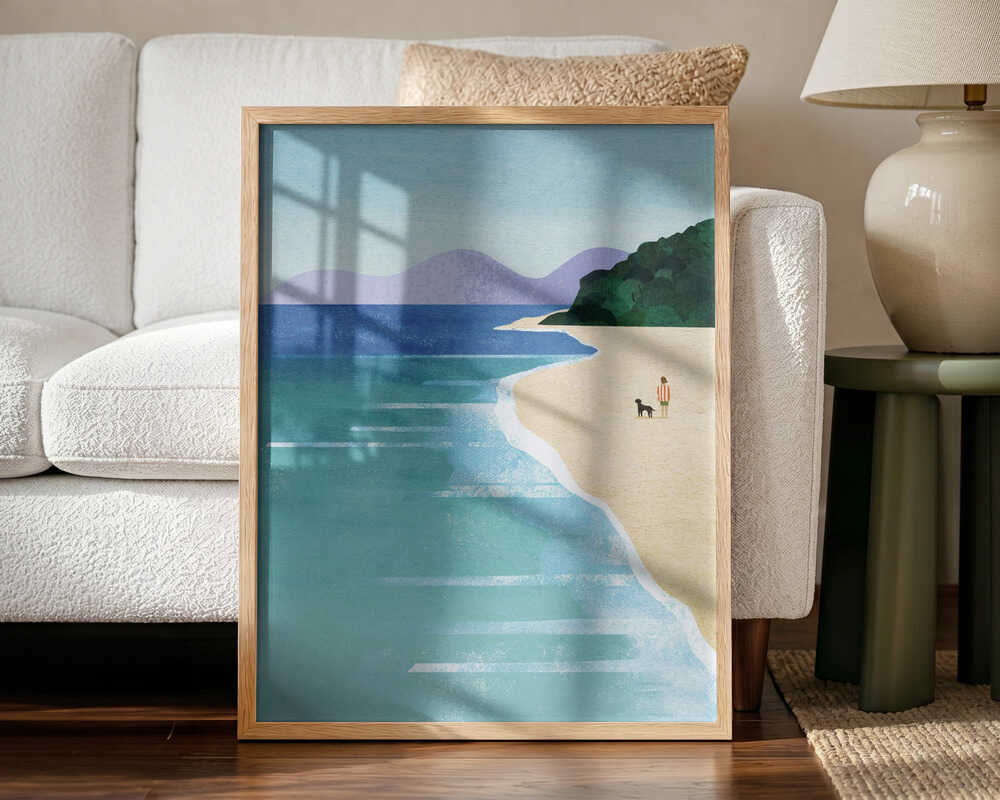 Serene Beach Walk Art Print UK — Portrait Vibrant Wall Art — Living Room — Wall It All Prints