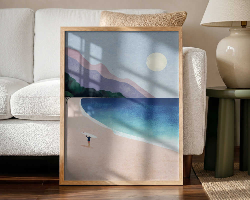 Peaceful Surfer Beach Art Print UK — Portrait Vibrant Wall Art — Living Room — Wall It All Prints