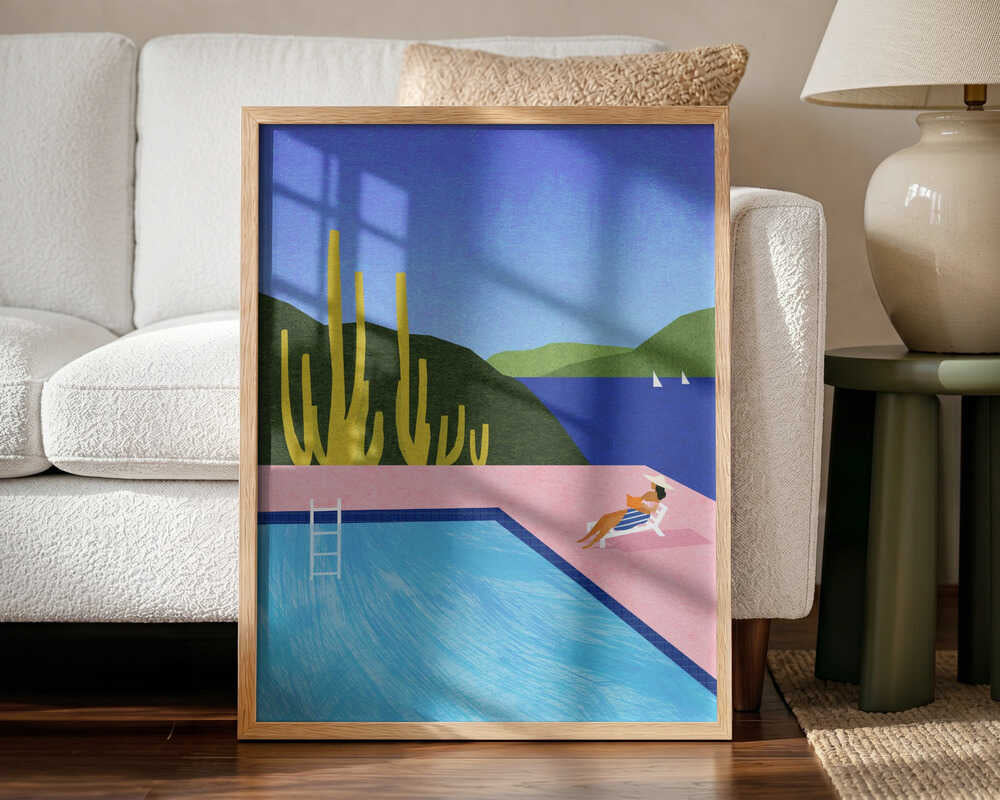 Poolside Ocean View Art Print UK — Portrait Vibrant Wall Art — Bathroom — Wall It All Prints