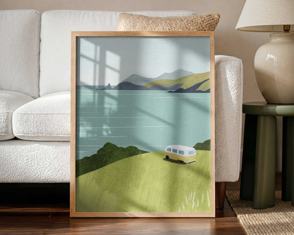 Coastal Van Journey Art Print UK — Landscape Vibrant Wall Art — Living Room — Wall It All Prints