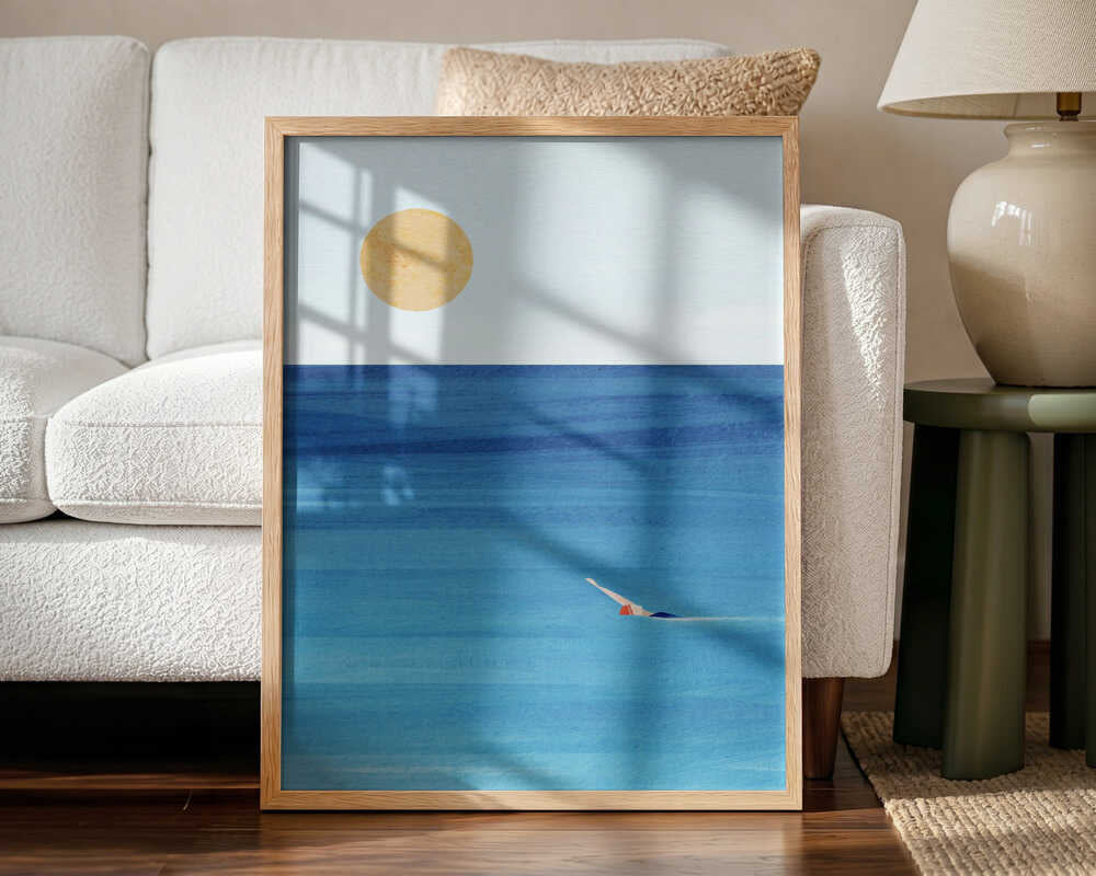 Solitary Ocean Swimmer Art Print UK — Portrait Calm Wall Art — Bedroom — Wall It All Prints