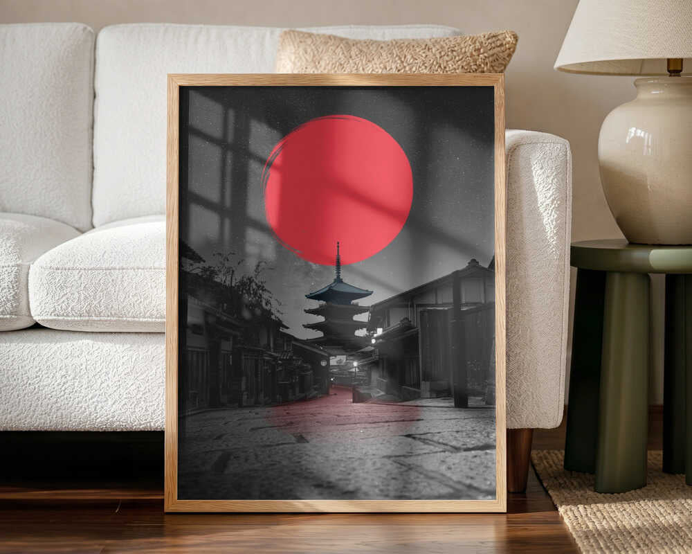 Iconic Pagoda Red Sun Art Print UK — Japanese Vibrant Wall Art — Living Room — Wall It All Prints