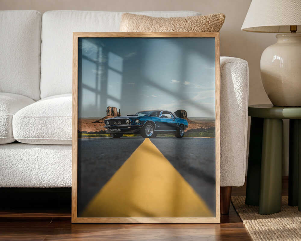Classic Car Desert Road Art Print UK — Landscape Vibrant Wall Art — Living Room — Wall It All Prints