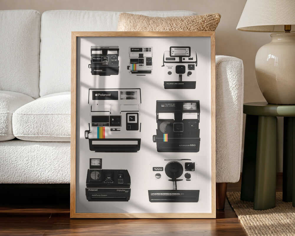 Vintage Instant Cameras Art Print UK — Abstract Vibrant Wall Art — Living Room — Wall It All Prints