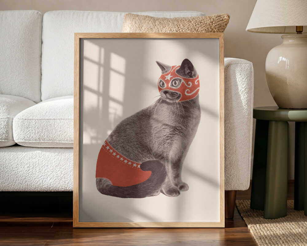 Funny Luchador Cat Art Print UK — Animal Vibrant Wall Art — Living Room — Wall It All Prints