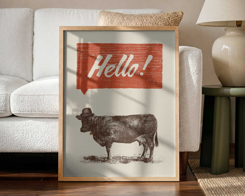 Hello Dapper Cow Art Print UK — Abstract Vibrant Wall Art — Living Room — Wall It All Prints