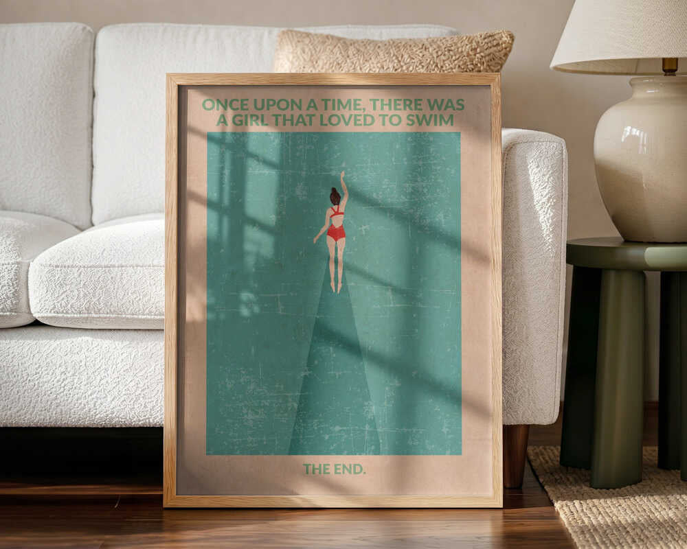 Red Swimsuit Swimmer Art Print UK — Portrait Vibrant Wall Art — Living Room — Wall It All Prints