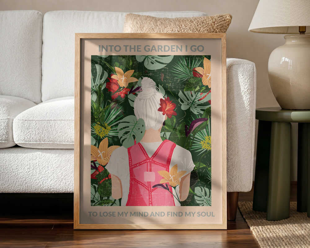 Woman In Tropical Garden Art Print UK — Botanical Vibrant Wall Art — Living Room — Wall It All Prints