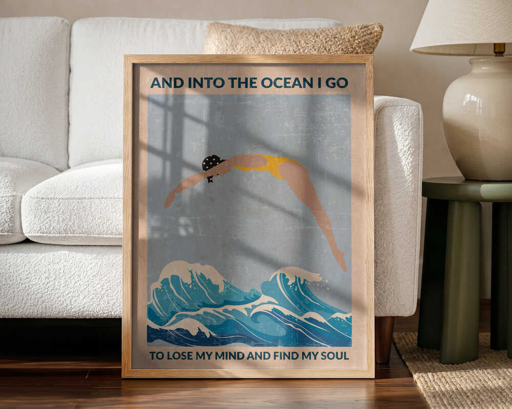 Woman Diving Ocean Waves Art Print UK — Portrait Vibrant Wall Art — Living Room — Wall It All Prints